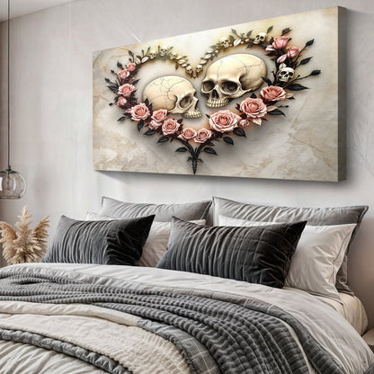 Skull and Flowers Dark Floral Canvas Wall Art
