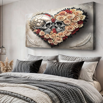 Skull and Flowers Gothic Canvas Wall Art
