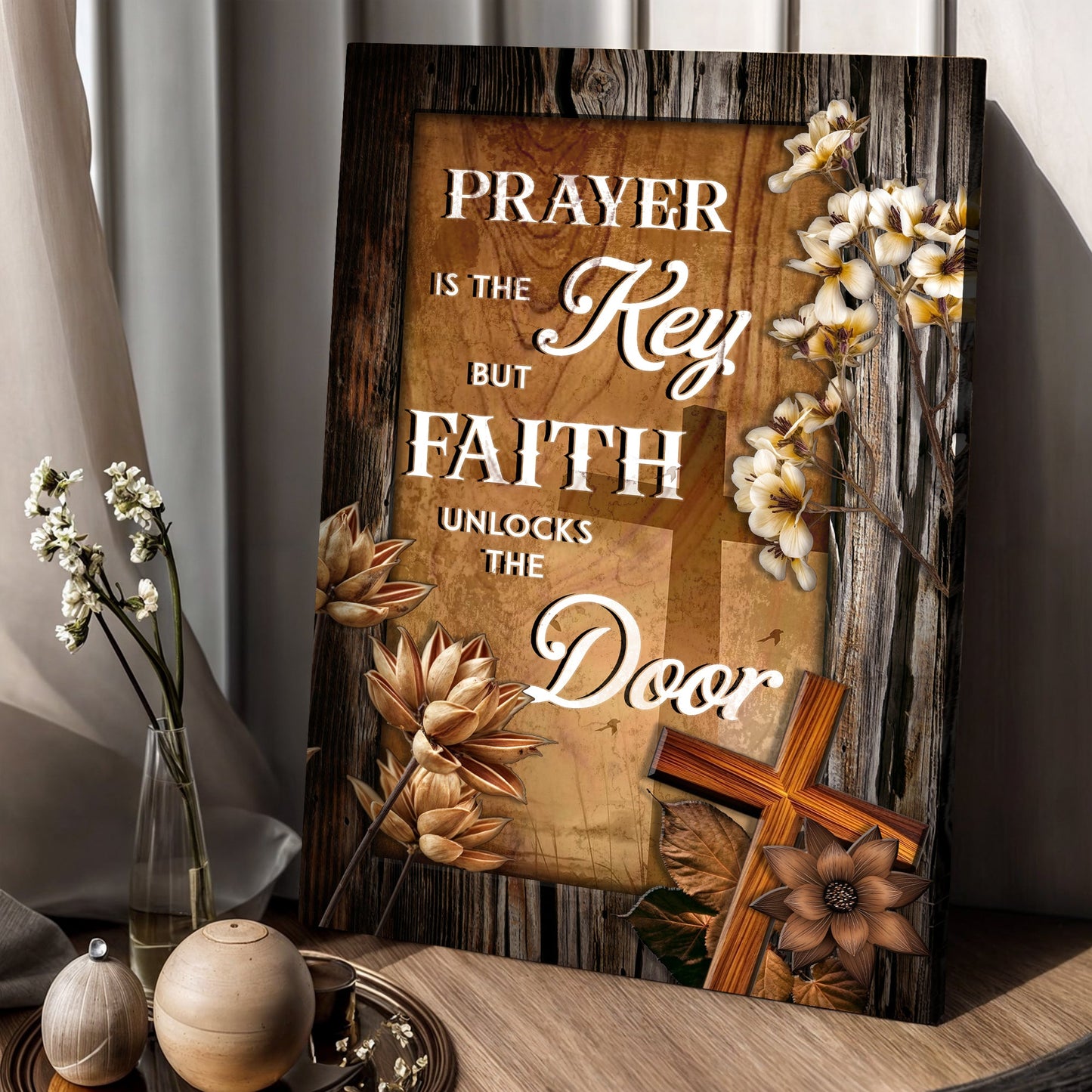 Prayer Is the Key Faith Unlocks the Door Canvas Wall Art