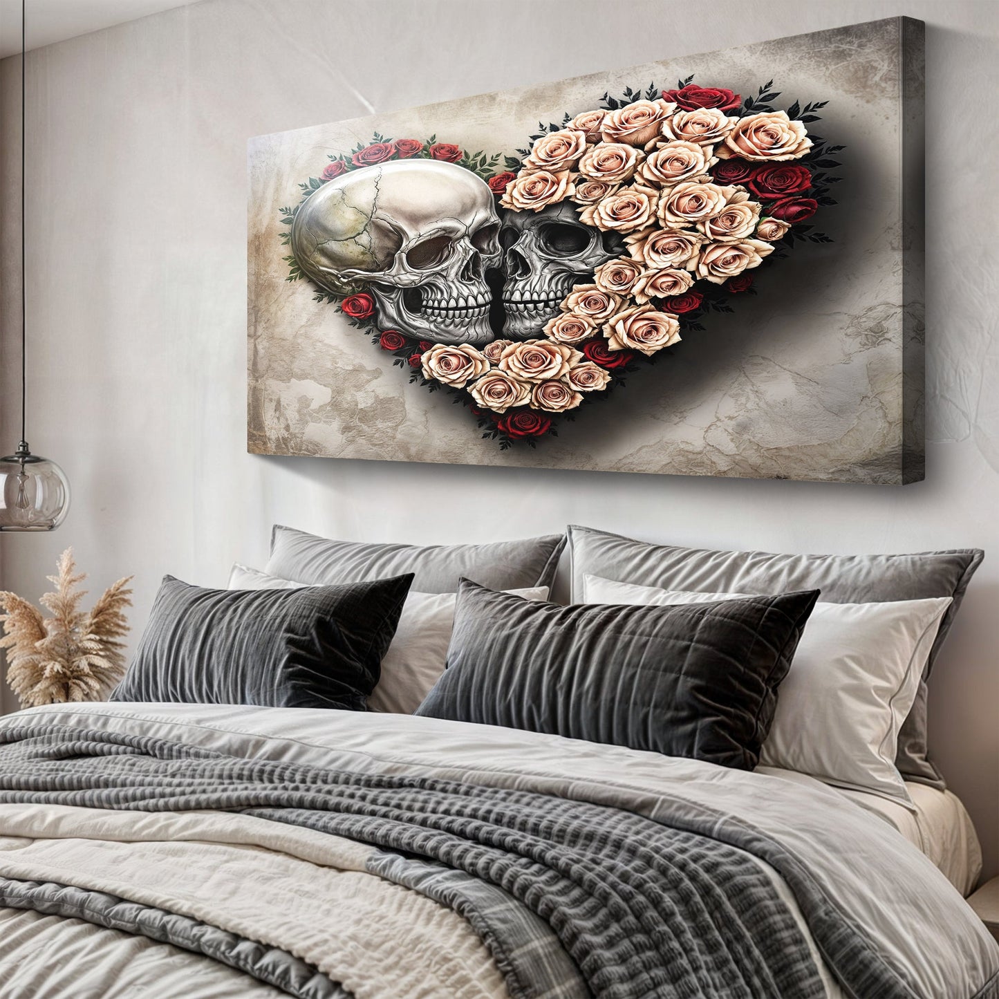 Skull and Flowers Canvas Wall Art