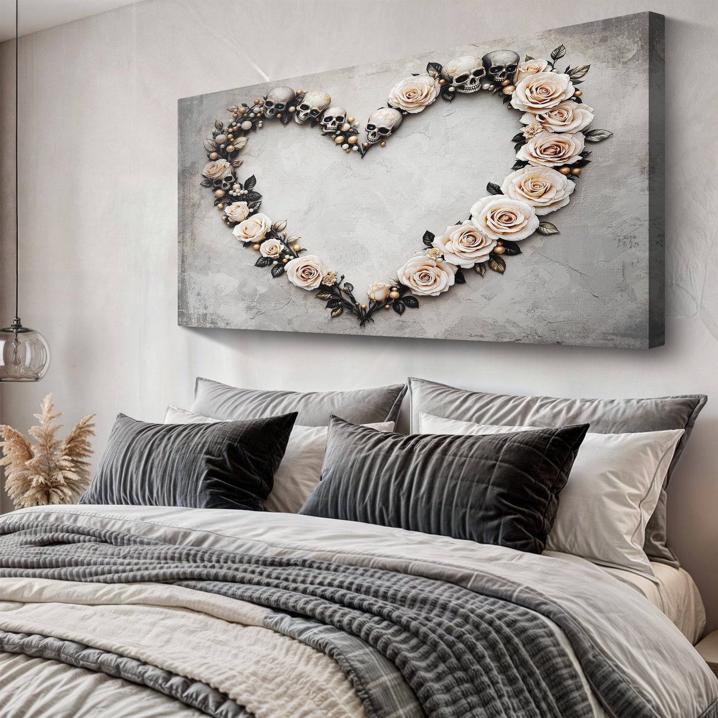 Skull and Flowers Moody Floral Canvas Wall Art