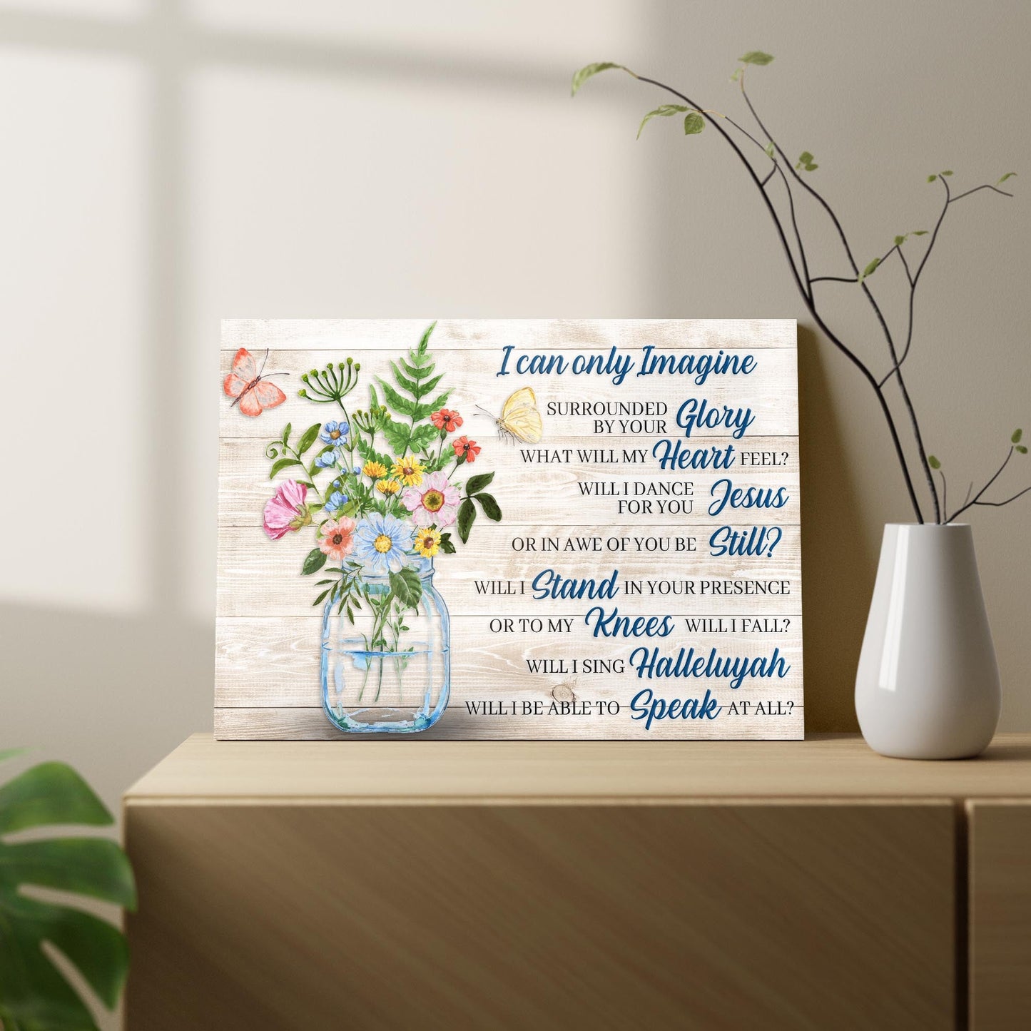 I Can Only Imagine Christian canvas wall art with devotional typography, gallery-wrapped
