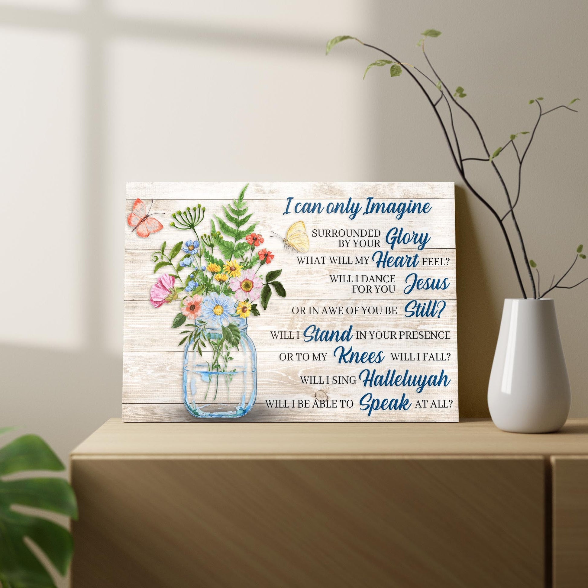 I Can Only Imagine Christian canvas wall art with devotional typography, gallery-wrapped