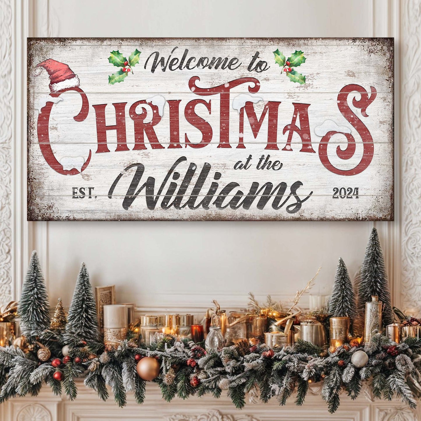 Family Welcome To Christmas Canvas Sign Wall Art