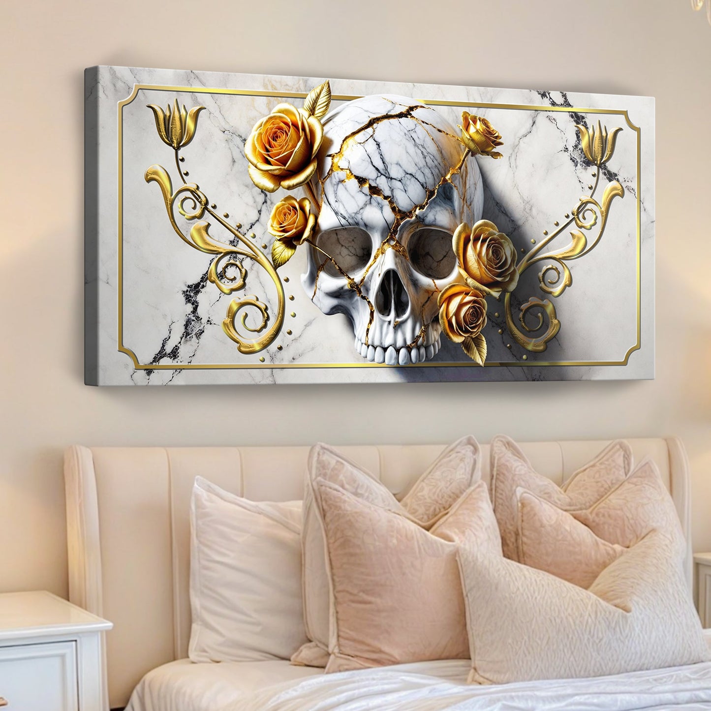 3D Rose and Skull Canvas Wall Art