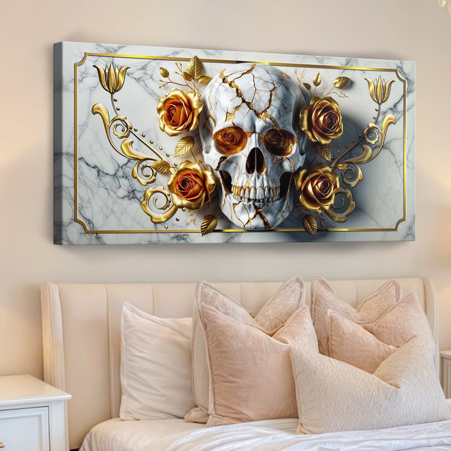 3D rose and skull canvas wall art design two