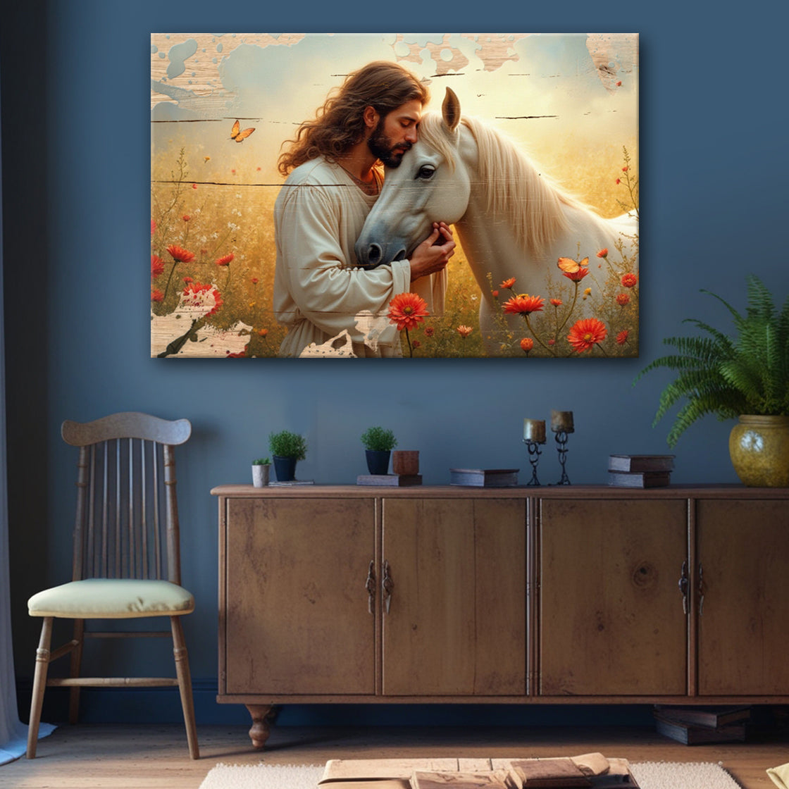 Jesus and Horse Christian Faith Canvas Wall Art