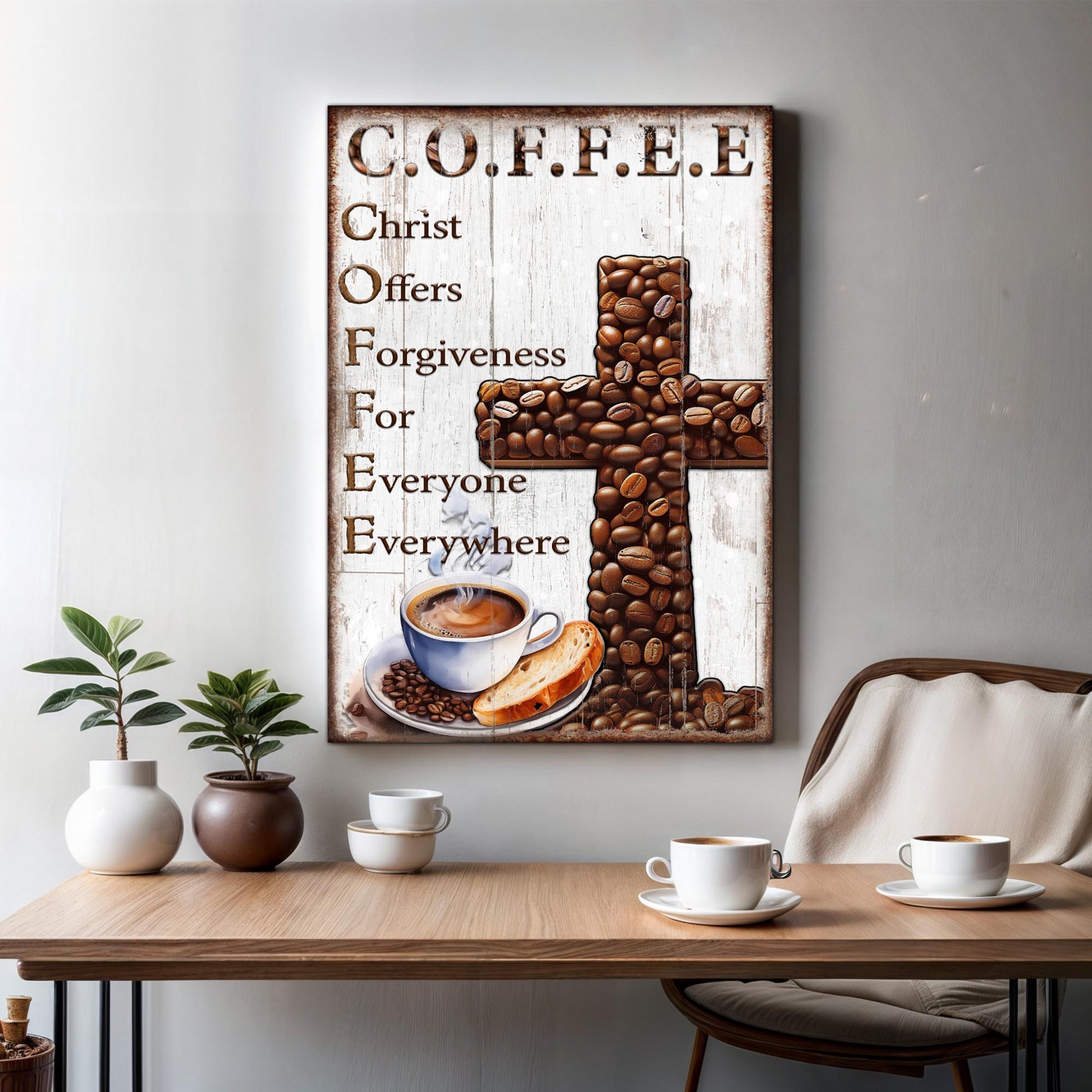 C.O.F.F.E.E faith sign canvas wall art variant V with devotional text