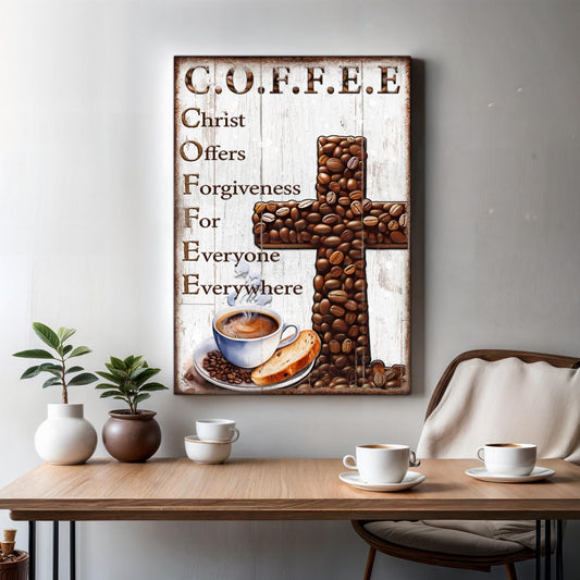 C.O.F.F.E.E faith sign canvas wall art variant V with devotional text