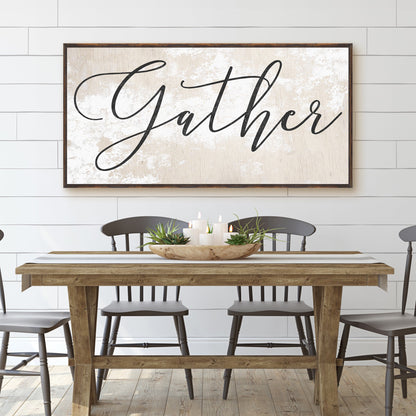 Neutral-tone Gather canvas sign wall art for living rooms and farmhouse dining