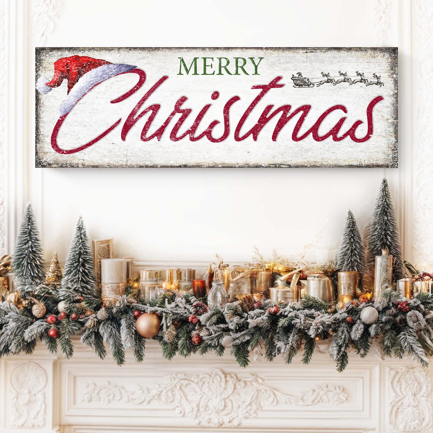 Vintage Merry Christmas Canvas Sign IV