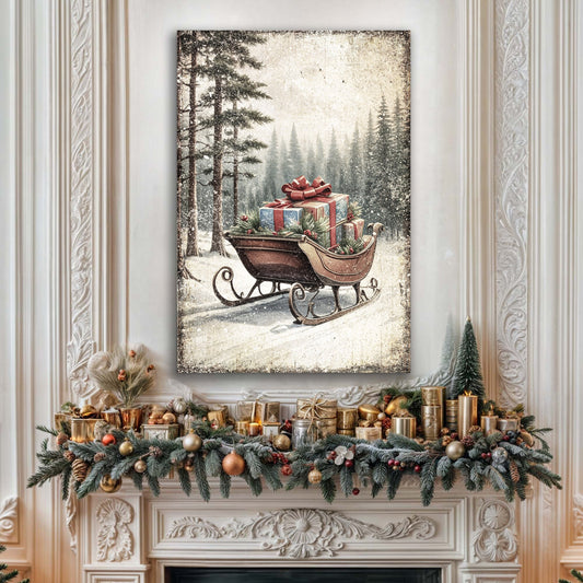 Vintage Christmas Sleigh Sled Canvas Wall Art