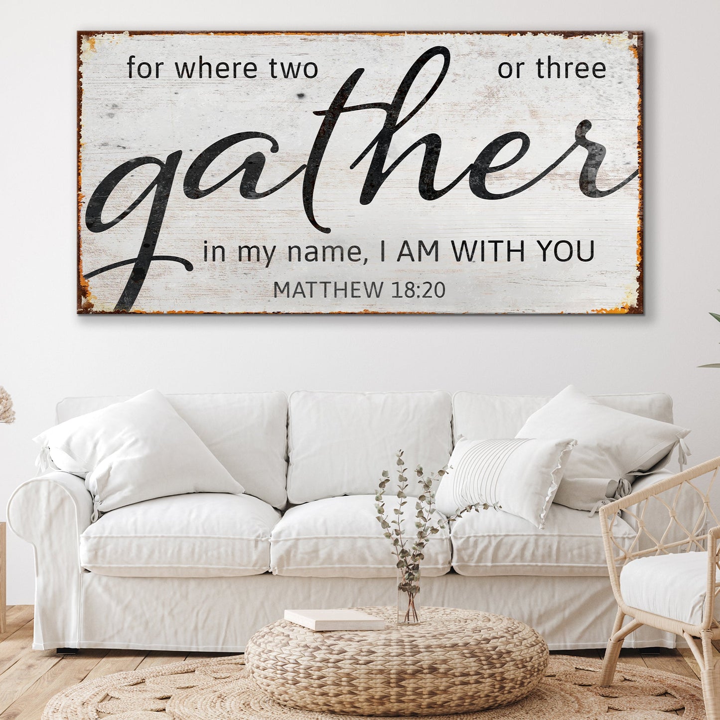 Matthew 18:20 Gather in Faith Scripture Canvas Wall Art