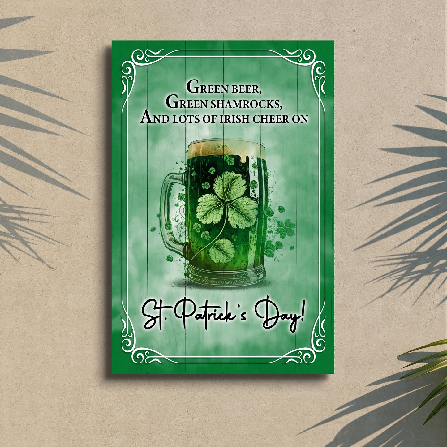 Green Beer Shamrocks St. Patrick's Day Canvas Wall Art