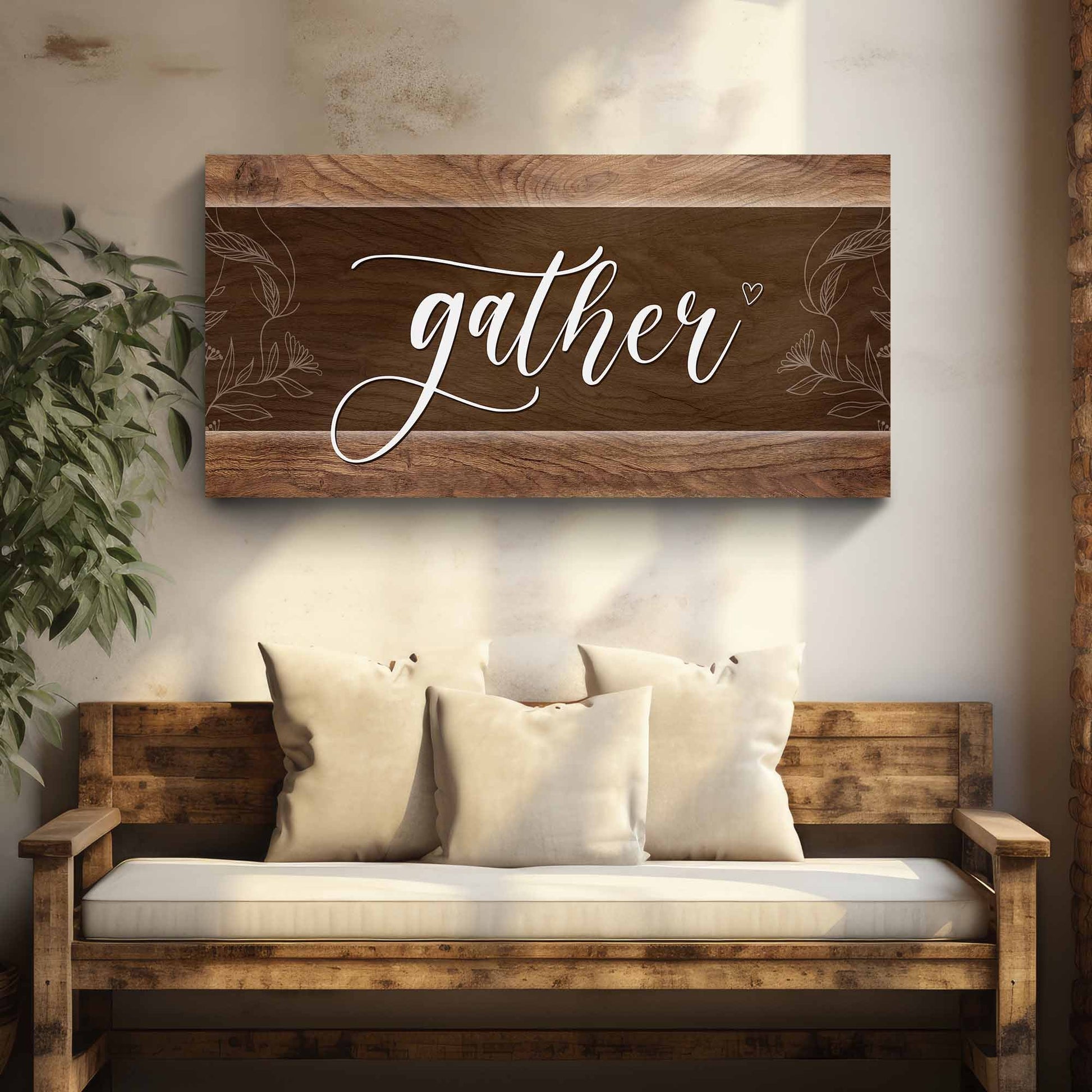 Gather canvas wall art sign with bold farmhouse lettering, gallery-wrapped, made in the USA