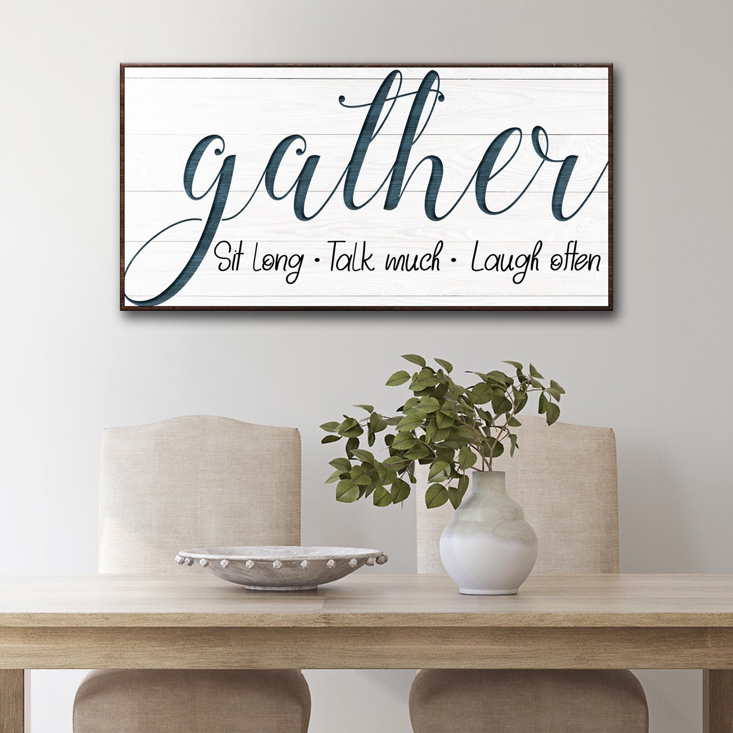 Gather canvas wall art sign in bold typography for dining rooms and farmhouse kitchens