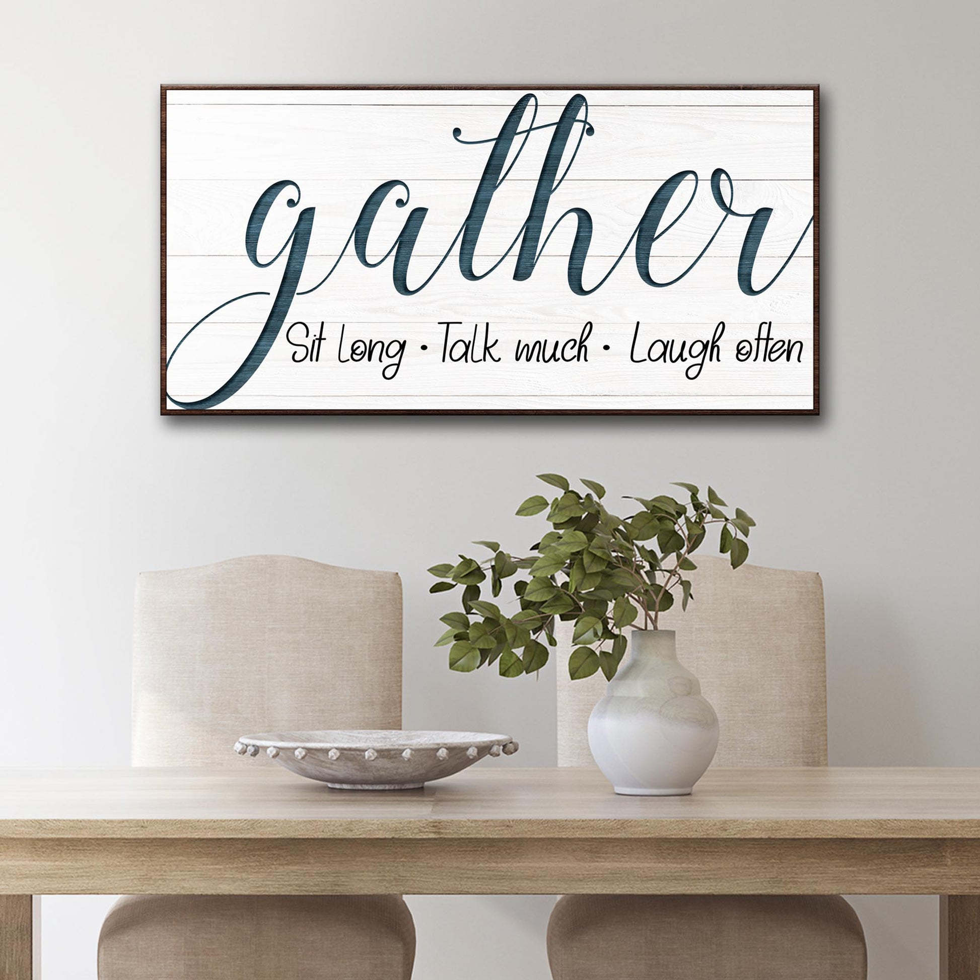 Gather canvas wall art sign in bold typography for dining rooms and farmhouse kitchens