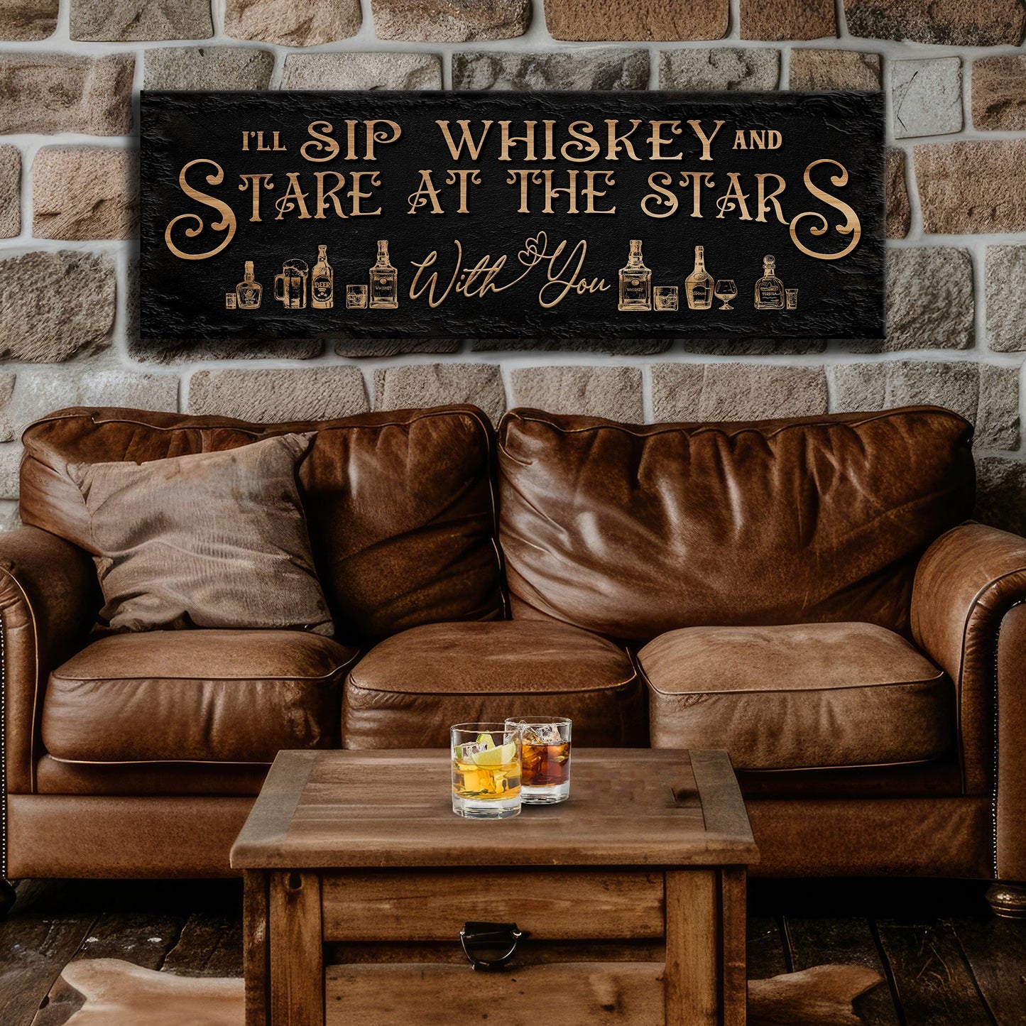 Sip Whiskey Stare At The Stars Rustic Canvas Art