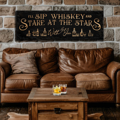 Sip Whiskey Gold on Black canvas shown in a styled room setting, view 3