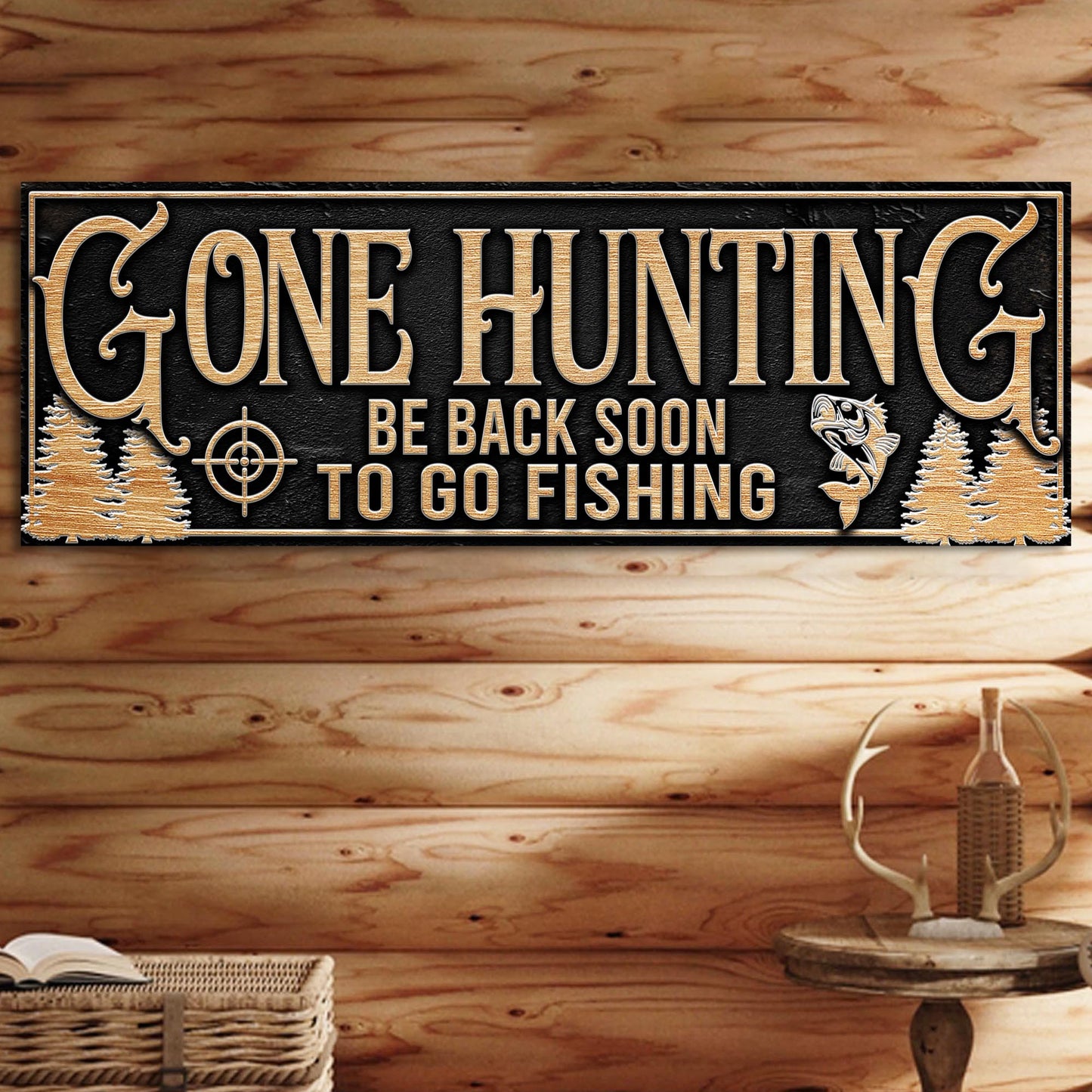 Gone Hunting Canvas Wall Art - Outdoor Sign Print
