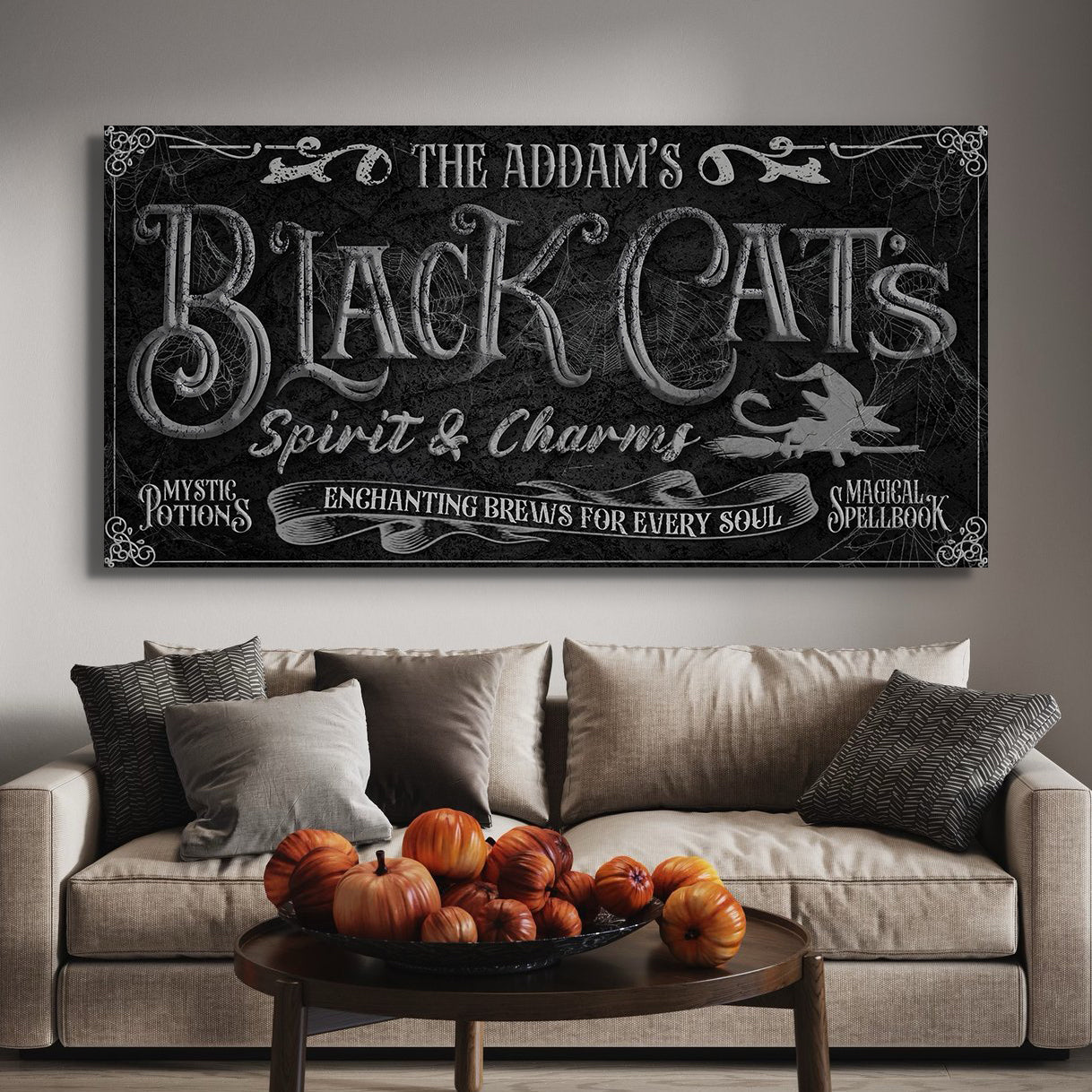 Black Cat's Spirits and Charms Bar Halloween Canvas Wall Art
