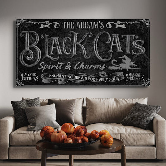 Black Cat's Spirits and Charms Bar Halloween Canvas Wall Art