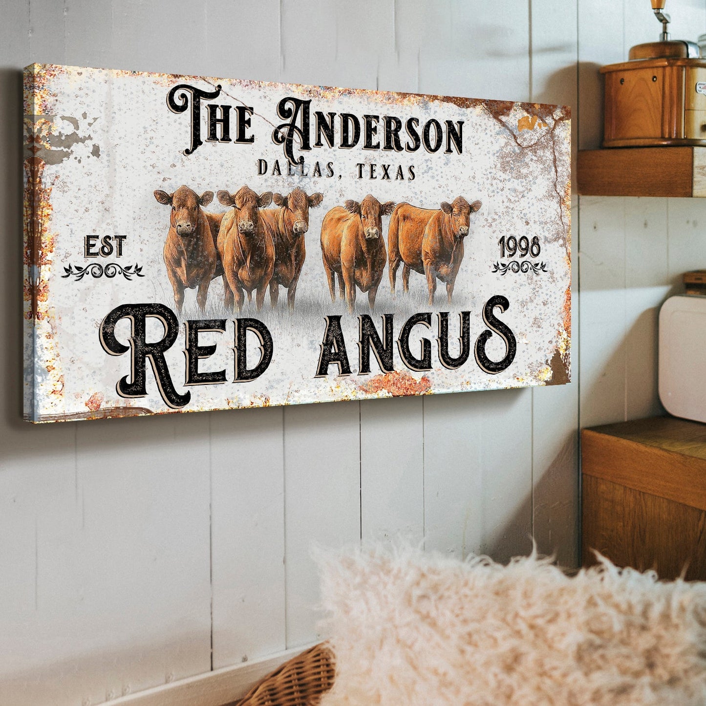 Red Angus Cattle Canvas Wall Art Sign