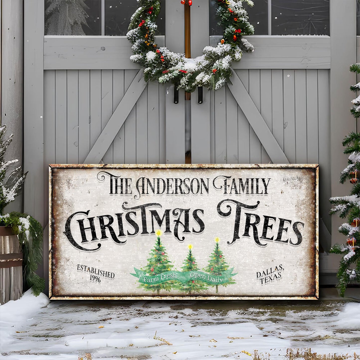 Family Christmas Tree Farm Canvas Wall Art Sign III