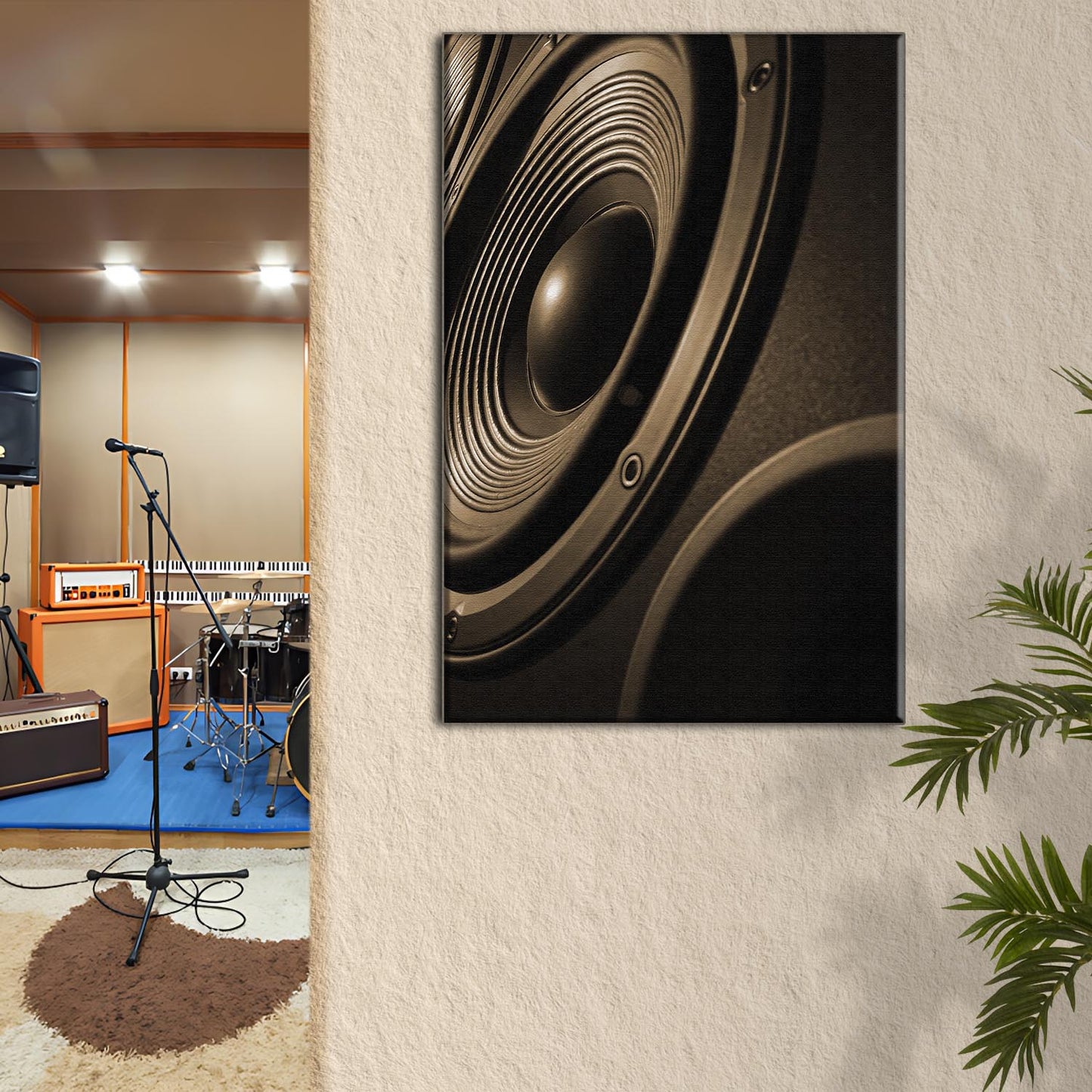 Music Speakers Sepia Canvas Wall Art