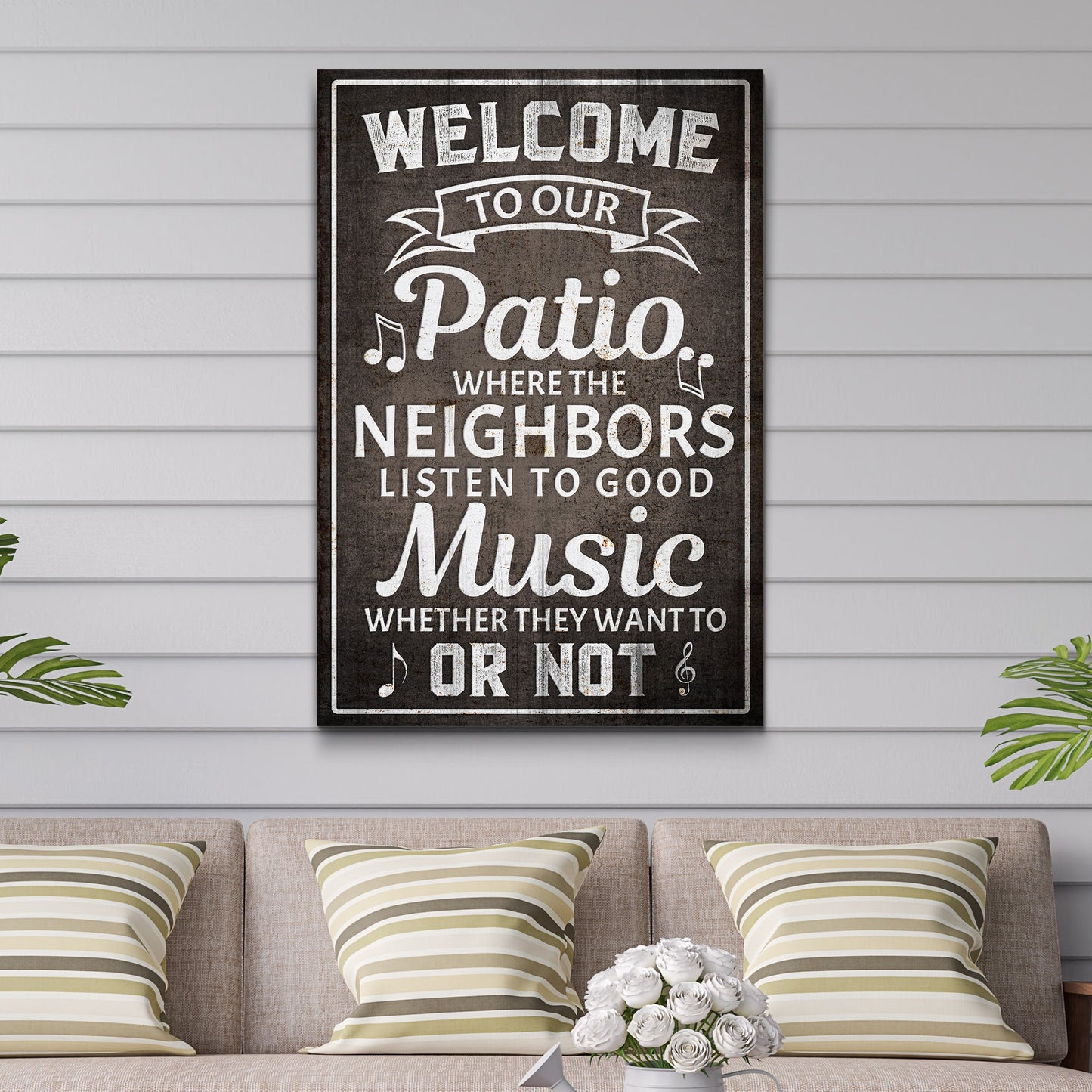 Welcome To Our Patio rustic word-art canvas sign for a porch or patio
