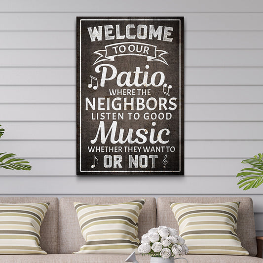 Welcome To Our Patio rustic word-art canvas sign for a porch or patio