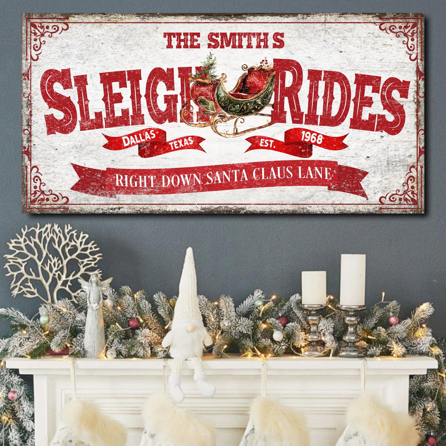 Sleigh Rides Christmas Sign Canvas Wall Art