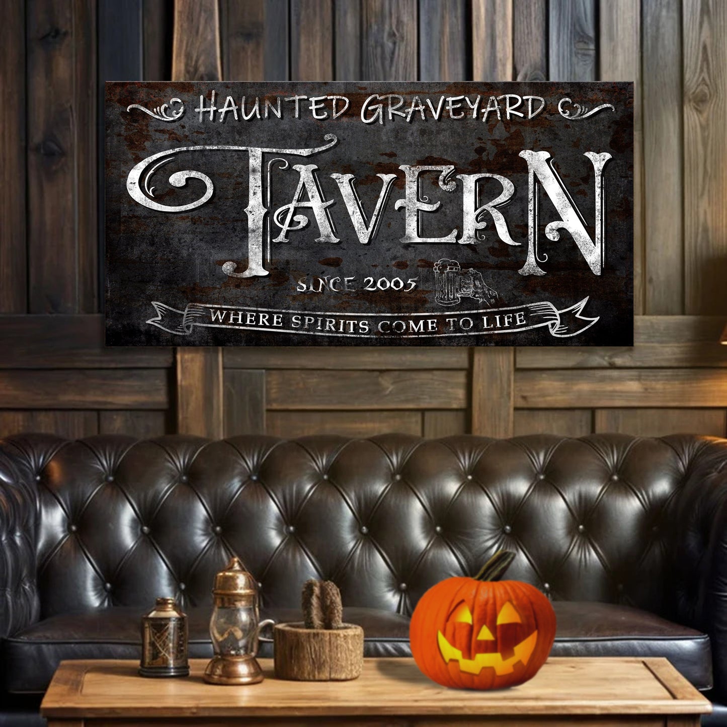 Haunted Graveyard Tavern Halloween Canvas Wall Art III
