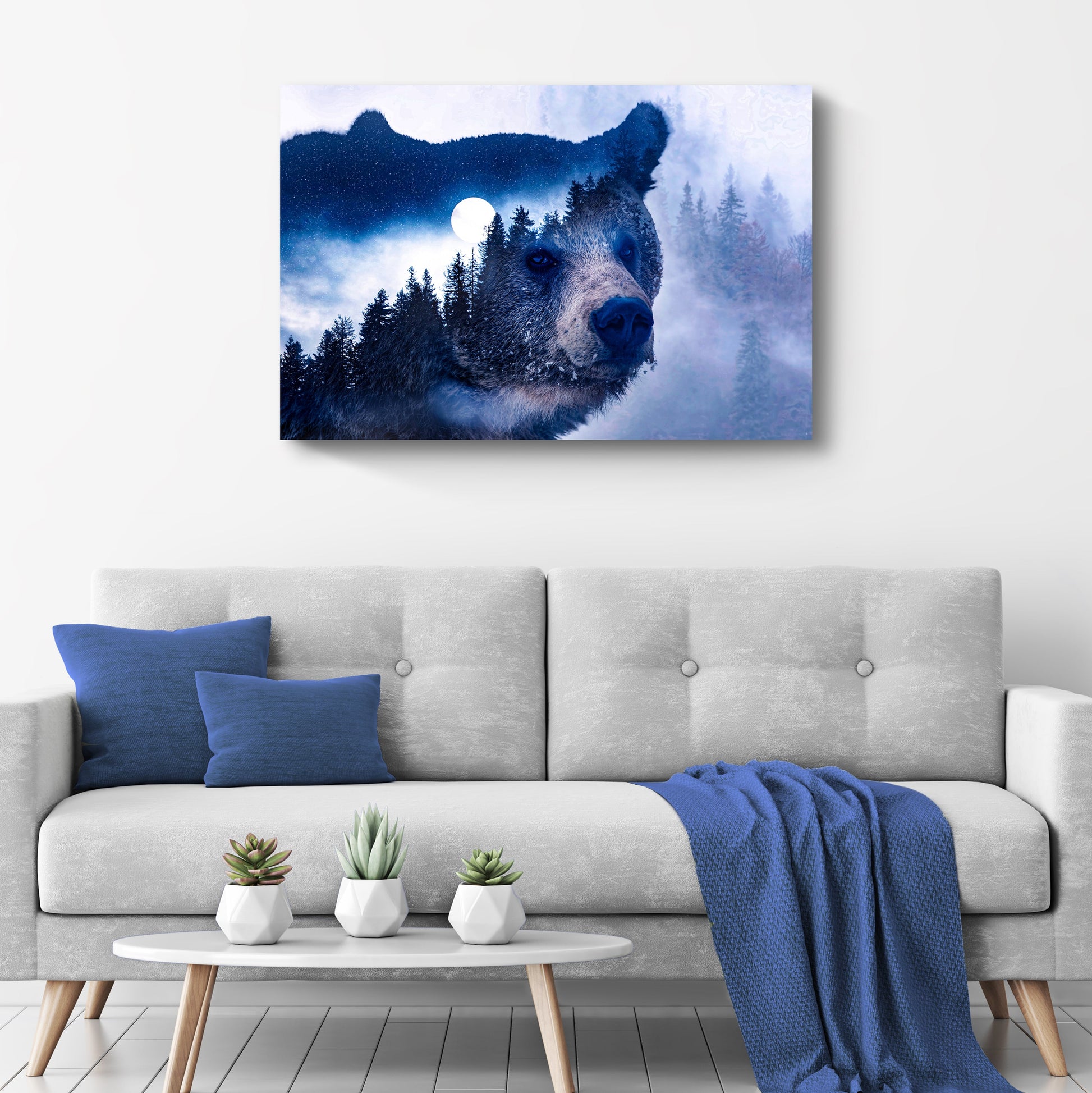 Illustrated forest bear canvas wall art