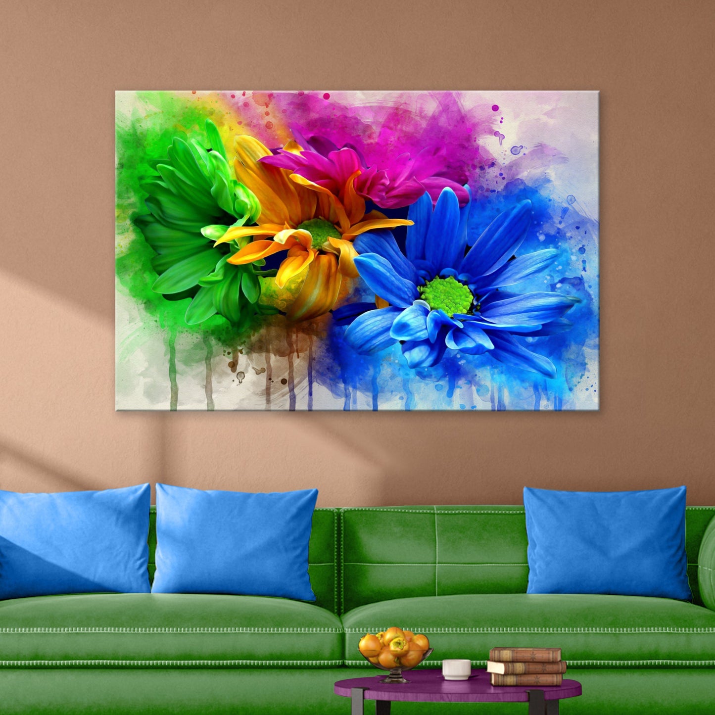 Watercolor Daisies Floral Canvas Wall Art