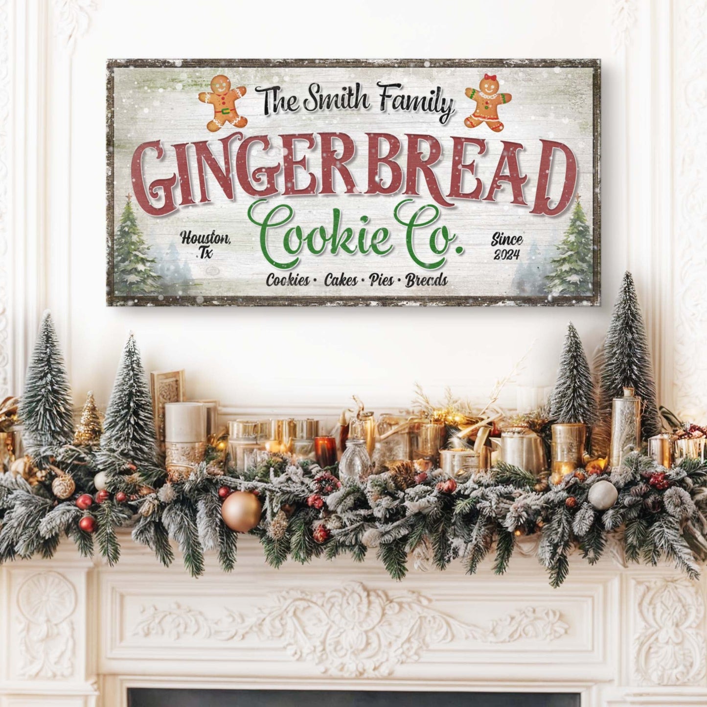 Family gingerbread bakery Christmas canvas sign III with festive holiday baking theme