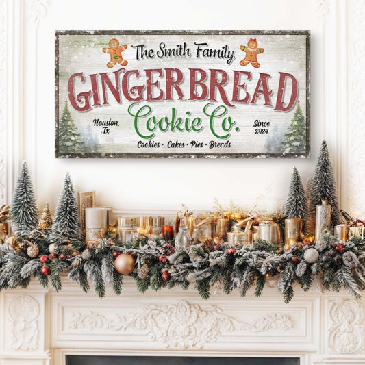 Family gingerbread bakery Christmas canvas sign III with festive holiday baking theme