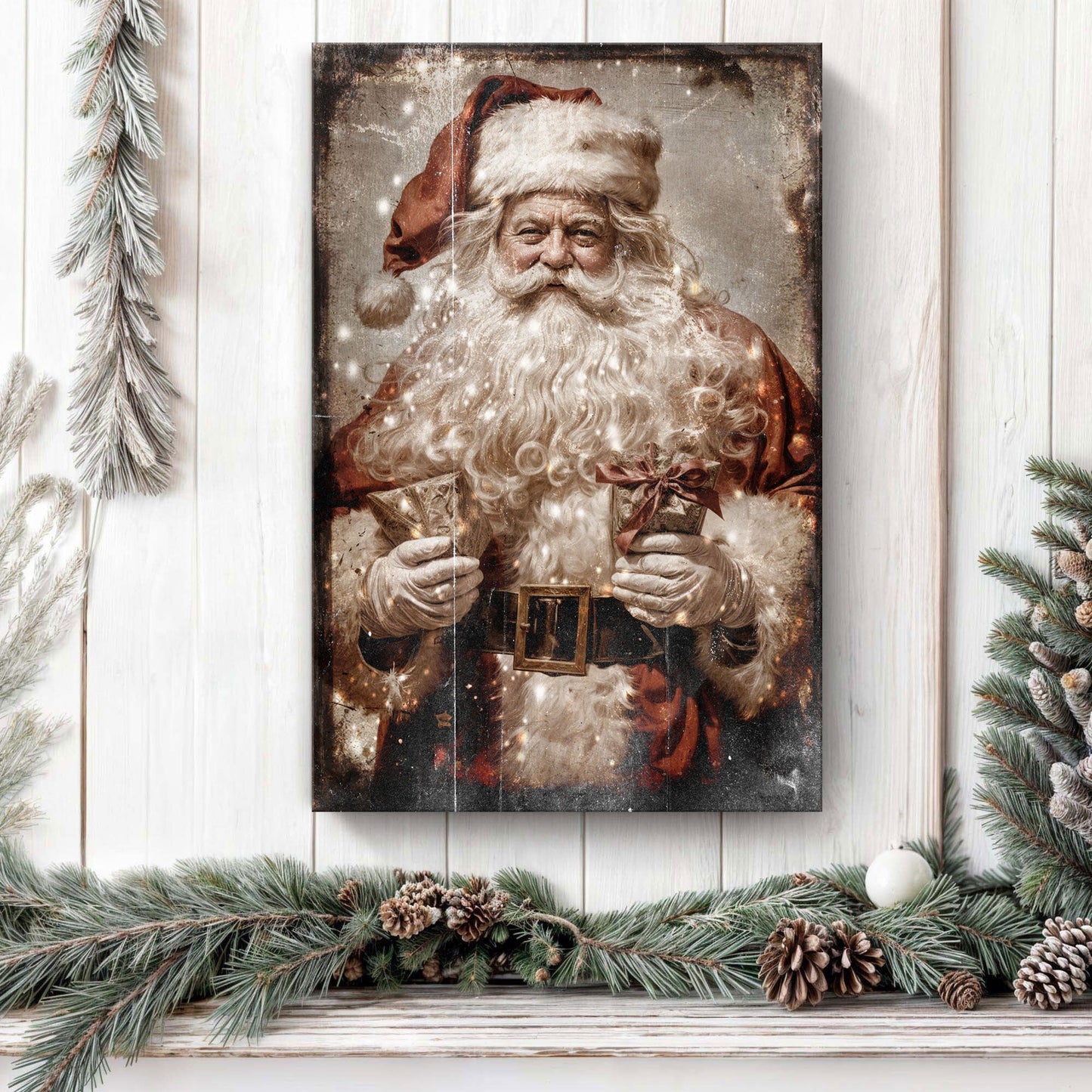 Vintage Christmas Santa Claus Canvas Wall Art