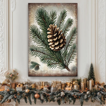 Vintage Winter Pine Cone Canvas Wall Art