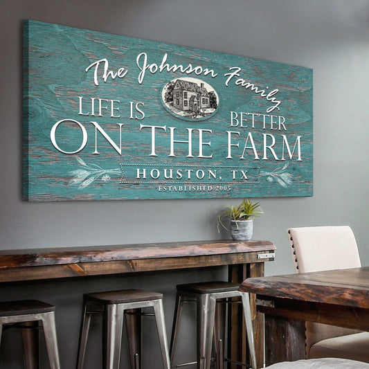 Life Is Better on the Farm wide canvas sign VI with rustic country typography for farmhouse living