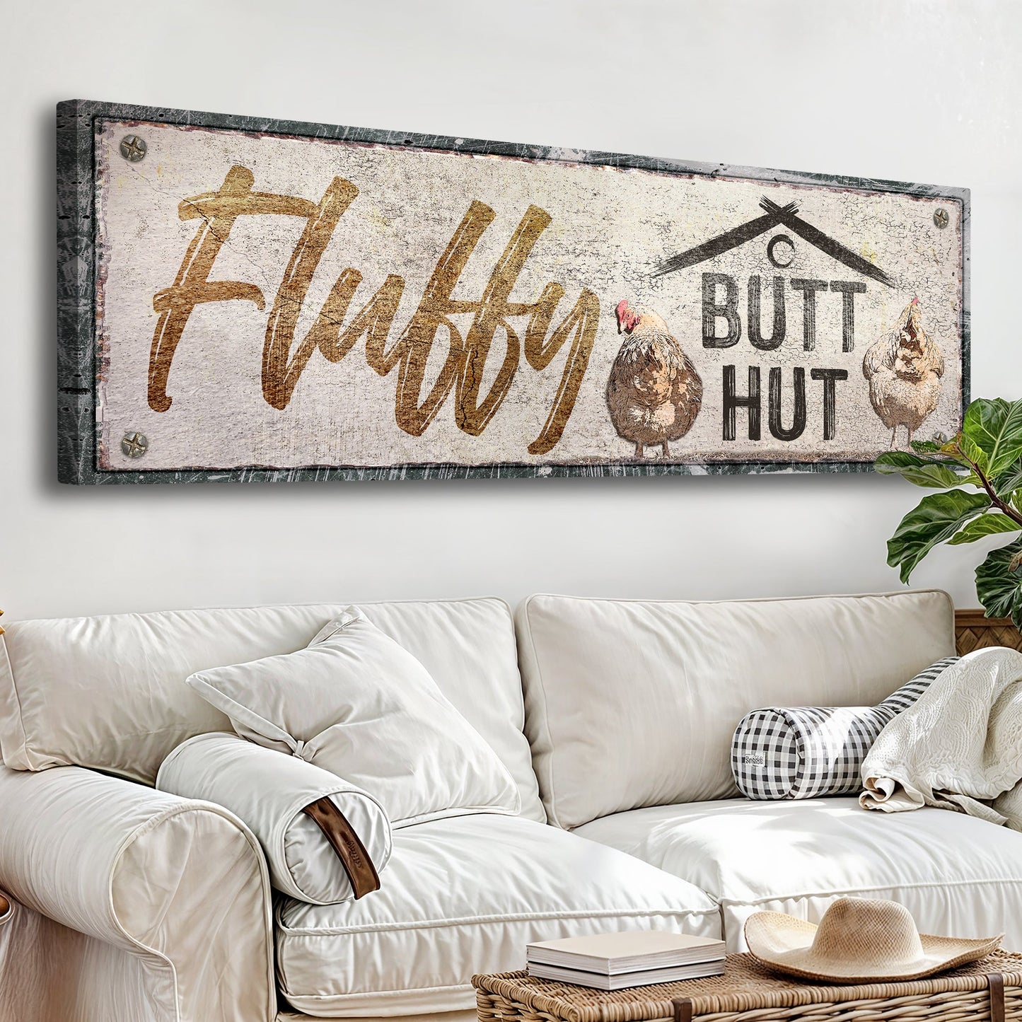 Fluffy Butt Hut Chicken Coop Canvas Sign - Style B
