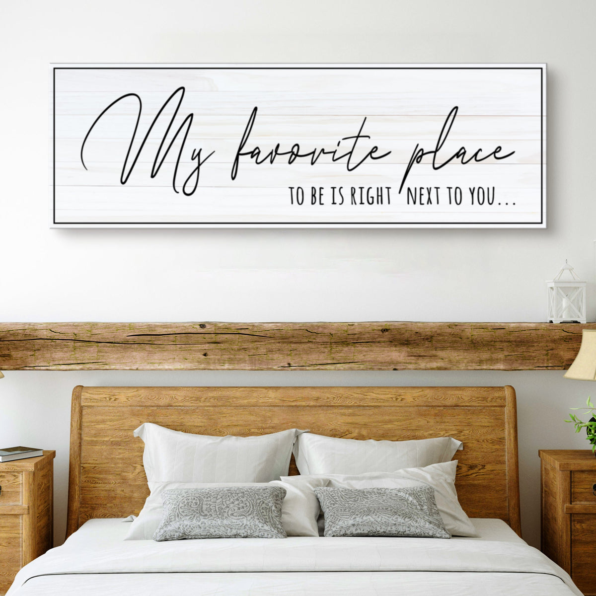 My Favorite Place Is Right Next to You Handwritten canvas shown in a styled room setting, view 3