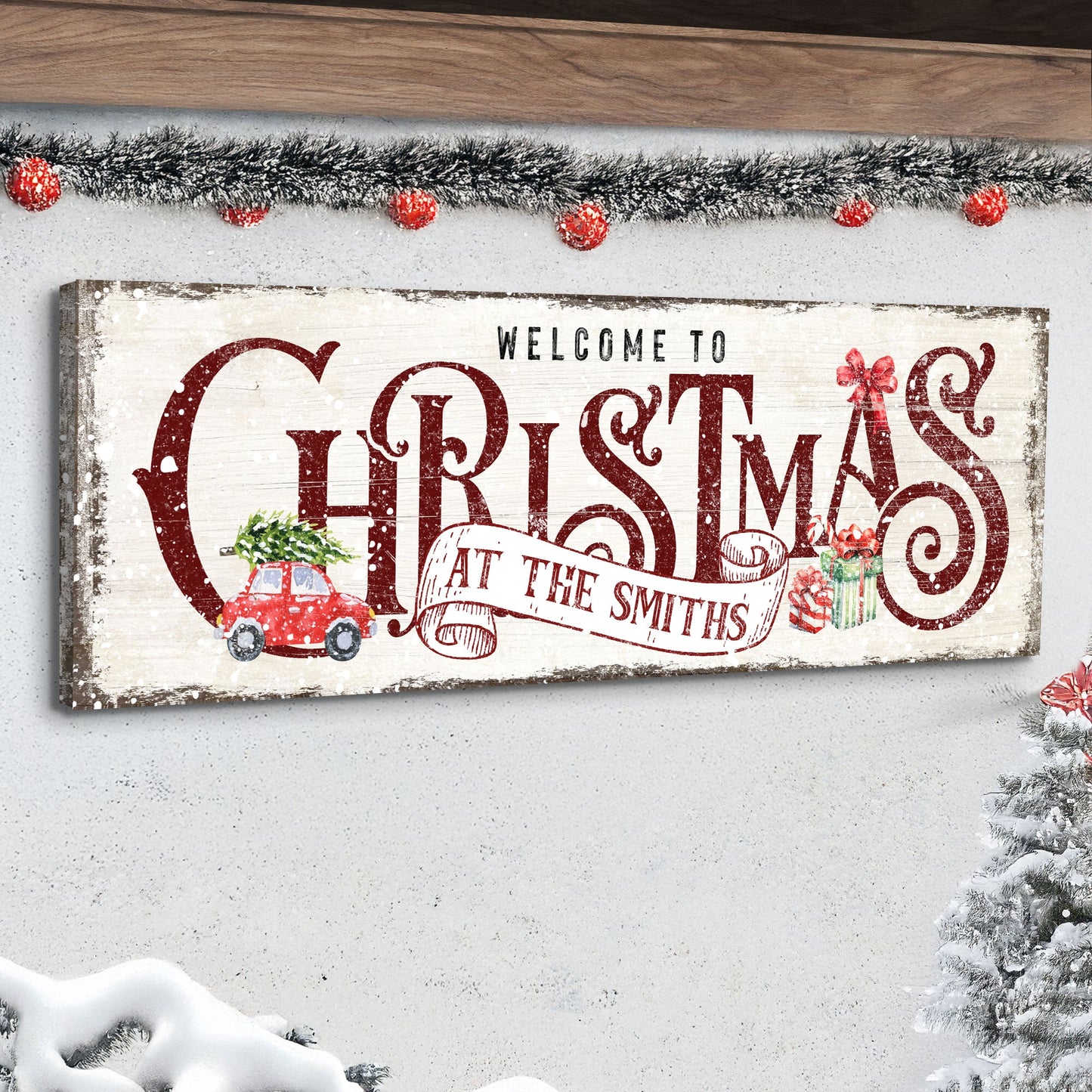 Family Welcome To Christmas Sign Canvas Wall Art