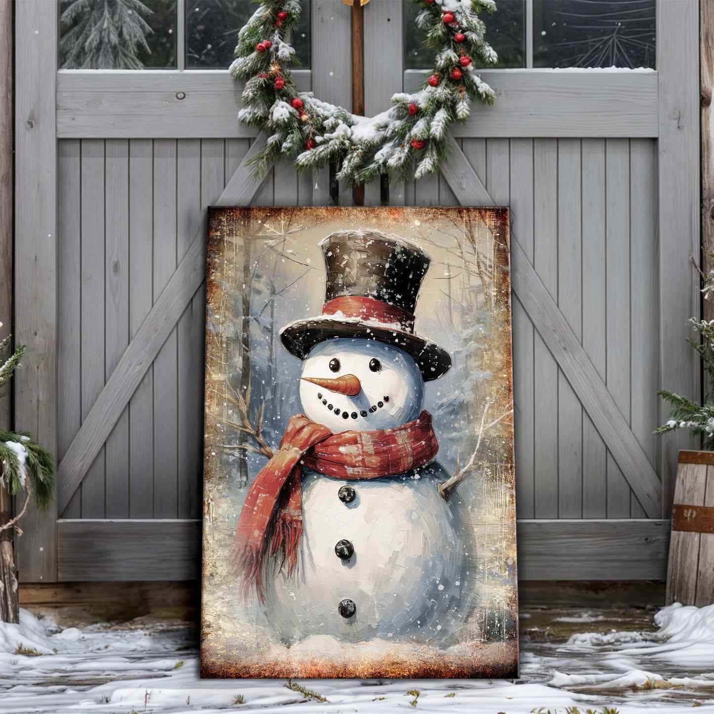 Vintage Snowman Christmas Canvas Wall Art