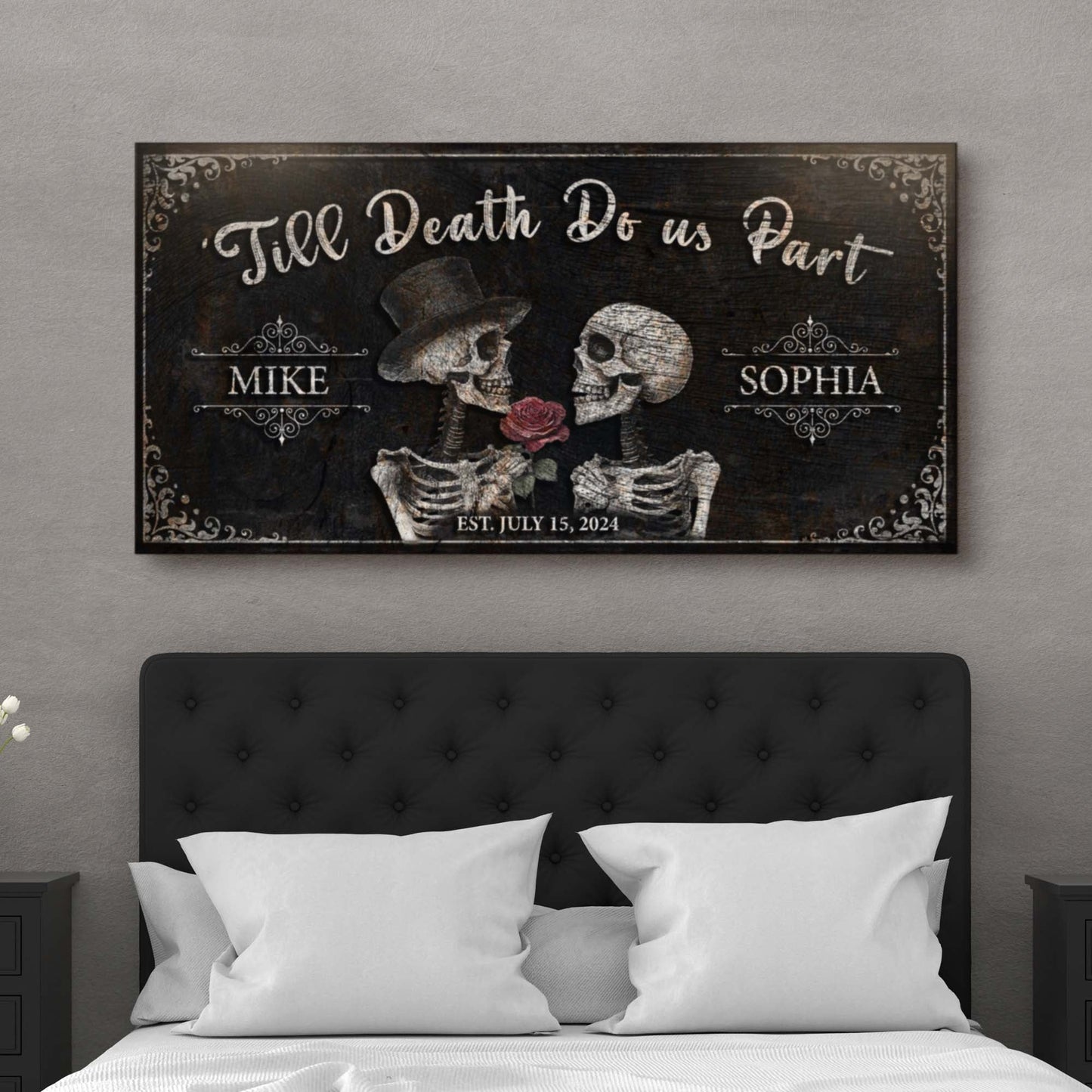 Till Death Do Us Part Skeleton Couple Canvas Sign