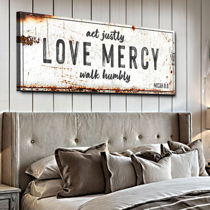 Act Justly Love Mercy Rust-Look canvas shown in a styled room setting, view 3