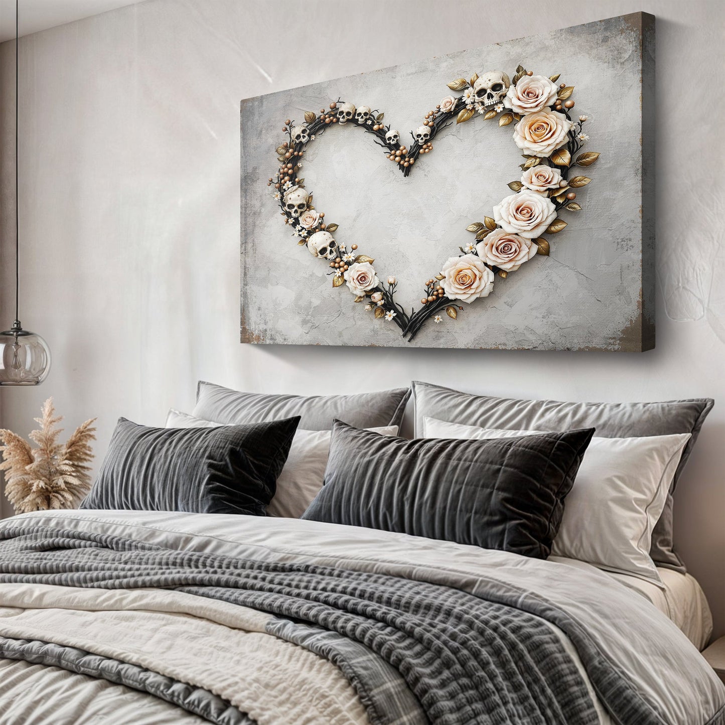 Skull and Flowers Botanical Canvas Wall Art