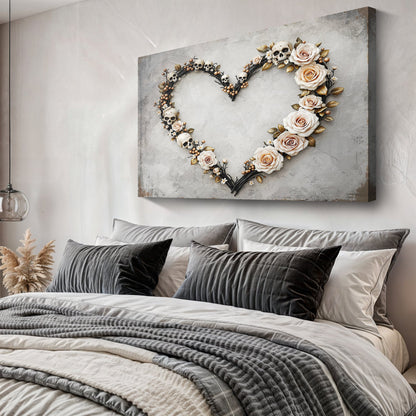 Skull and Flowers Botanical Canvas Wall Art