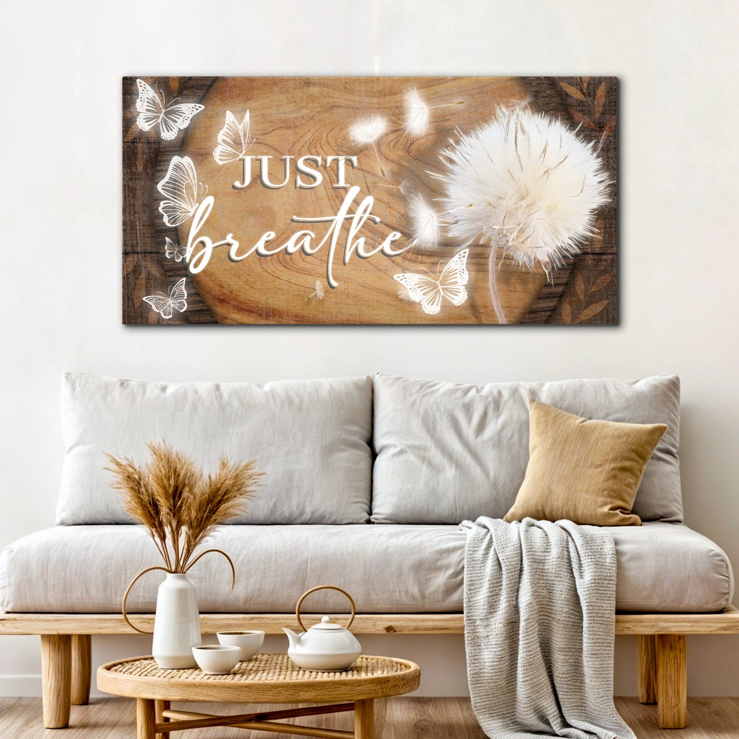 Just Breathe Motivational Canvas Wall Sign