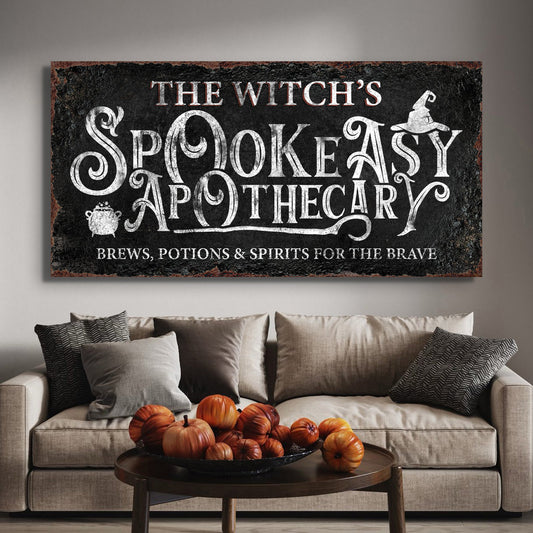 Bewitched Speakeasy Bar Halloween canvas wall art sign with dark vintage speakeasy design